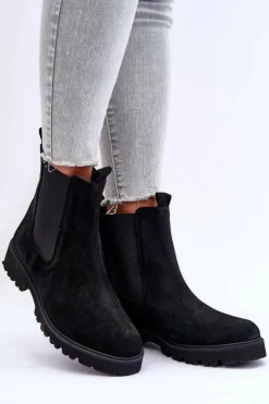 Clearance Zamszowe Botki Sztyblety Czarne Nicole 2672 Damskie Botki Skórzane|Czarne Botki