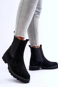 Clearance Zamszowe Botki Sztyblety Czarne Nicole 2672 Damskie Botki Skórzane|Czarne Botki