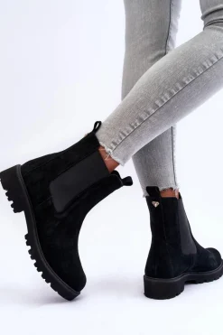 Clearance Zamszowe Botki Sztyblety Czarne Nicole 2672 Damskie Botki Skórzane|Czarne Botki