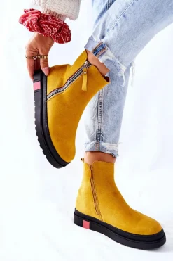 Best Zamszowe Botki Sztyblety Na Platformie Żółte Nessa Damskie Czarne Botki|Botki Zimowe Damskie