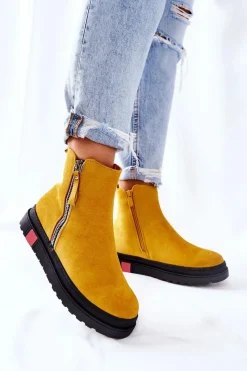 Best Zamszowe Botki Sztyblety Na Platformie Żółte Nessa Damskie Czarne Botki|Botki Zimowe Damskie