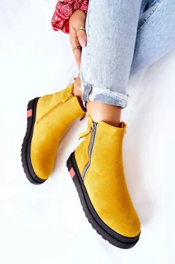 Best Zamszowe Botki Sztyblety Na Platformie Żółte Nessa Damskie Czarne Botki|Botki Zimowe Damskie