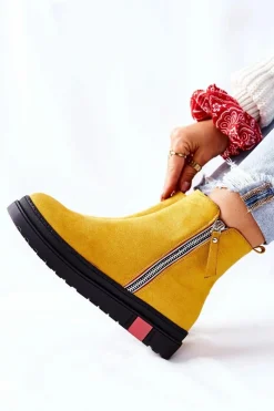 Best Zamszowe Botki Sztyblety Na Platformie Żółte Nessa Damskie Czarne Botki|Botki Zimowe Damskie