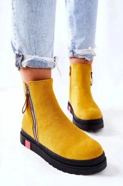 Best Zamszowe Botki Sztyblety Na Platformie Żółte Nessa Damskie Czarne Botki|Botki Zimowe Damskie
