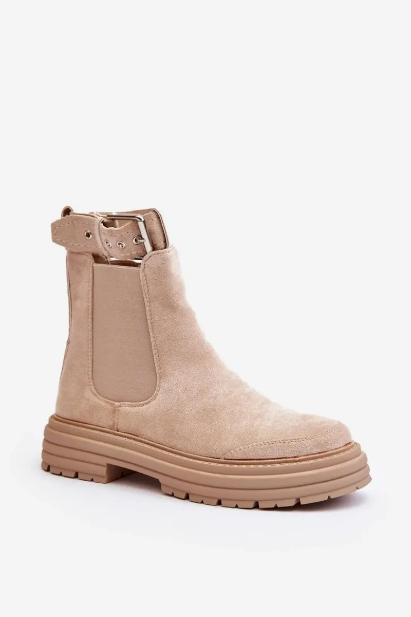 Sale Boto Zamszowe Botki Sztyblety Na Masywnej Podeszwie Jasnobeżowe Ozaro Beżowy