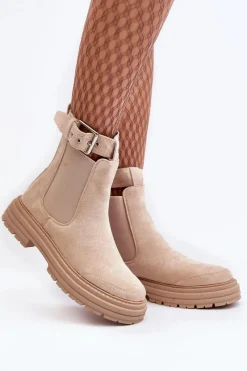 Sale Boto Zamszowe Botki Sztyblety Na Masywnej Podeszwie Jasnobeżowe Ozaro Beżowy