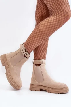 Sale Boto Zamszowe Botki Sztyblety Na Masywnej Podeszwie Jasnobeżowe Ozaro Beżowy