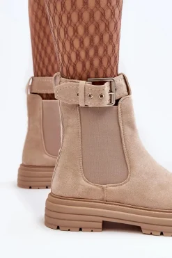 Sale Boto Zamszowe Botki Sztyblety Na Masywnej Podeszwie Jasnobeżowe Ozaro Beżowy