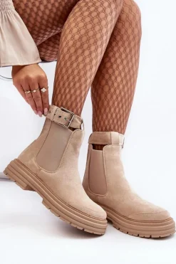 Sale Boto Zamszowe Botki Sztyblety Na Masywnej Podeszwie Jasnobeżowe Ozaro Beżowy