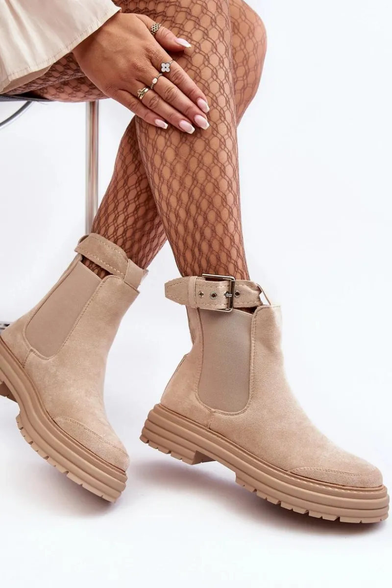 Sale Boto Zamszowe Botki Sztyblety Na Masywnej Podeszwie Jasnobeżowe Ozaro Beżowy