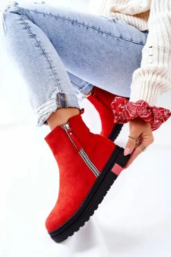 Boto Zamszowe Botki Sztyblety Na Platformie Czerwone Nessa