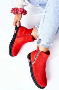 Boto Zamszowe Botki Sztyblety Na Platformie Czerwone Nessa