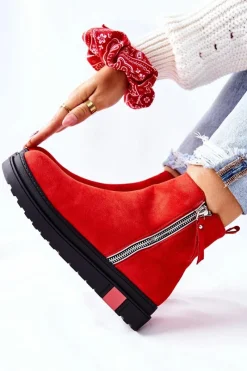 Boto Zamszowe Botki Sztyblety Na Platformie Czerwone Nessa