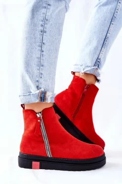 Boto Zamszowe Botki Sztyblety Na Platformie Czerwone Nessa