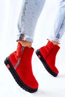 Boto Zamszowe Botki Sztyblety Na Platformie Czerwone Nessa