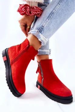 Boto Zamszowe Botki Sztyblety Na Platformie Czerwone Nessa