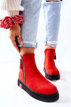 Boto Zamszowe Botki Sztyblety Na Platformie Czerwone Nessa