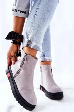 New Zamszowe Botki Sztyblety Na Platformie Szare Nessa Damskie Czarne Botki|Botki Zimowe Damskie