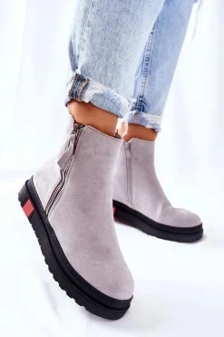 New Zamszowe Botki Sztyblety Na Platformie Szare Nessa Damskie Czarne Botki|Botki Zimowe Damskie