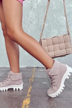 Botki Wiosenne|Damskie Trapery></noscript>Damskie buty S.Barski Zamszowe Botki Trapery Wiązane Jasnofioletowe Dalles Fioletowy