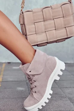 Botki Wiosenne|Damskie Trapery></noscript>Damskie buty S.Barski Zamszowe Botki Trapery Wiązane Jasnofioletowe Dalles Fioletowy