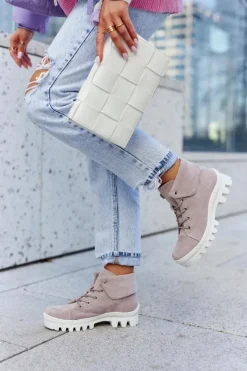 Botki Wiosenne|Damskie Trapery></noscript>Damskie buty S.Barski Zamszowe Botki Trapery Wiązane Jasnofioletowe Dalles Fioletowy