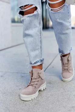 Botki Wiosenne|Damskie Trapery></noscript>Damskie buty S.Barski Zamszowe Botki Trapery Wiązane Jasnofioletowe Dalles Fioletowy