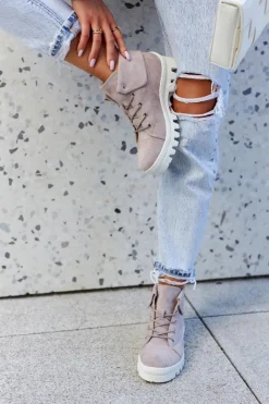 Botki Wiosenne|Damskie Trapery></noscript>Damskie buty S.Barski Zamszowe Botki Trapery Wiązane Jasnofioletowe Dalles Fioletowy