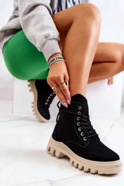 Boto Zamszowe Botki Trapery Wiązane Czarne Hurricane