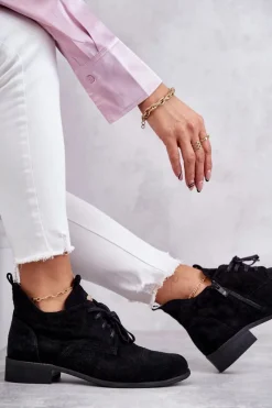 Hot Boto Zamszowe Botki Trzewiki Sznurowane Nicole 2781 Czarne