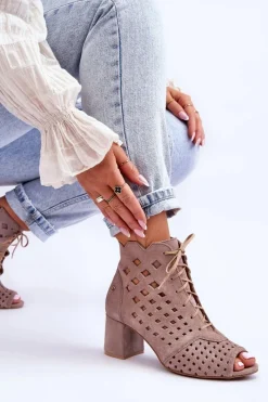 Clearance Zamszowe Botki W Ażurowy Wzór 05966-10 Ciemnobeżowe Damskie Botki Wiosenne|Botki Maciejka