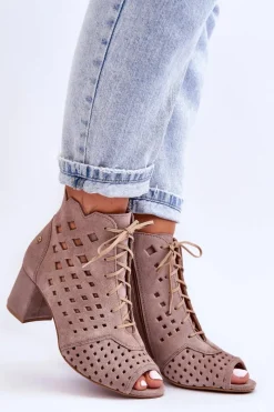 Clearance Zamszowe Botki W Ażurowy Wzór 05966-10 Ciemnobeżowe Damskie Botki Wiosenne|Botki Maciejka