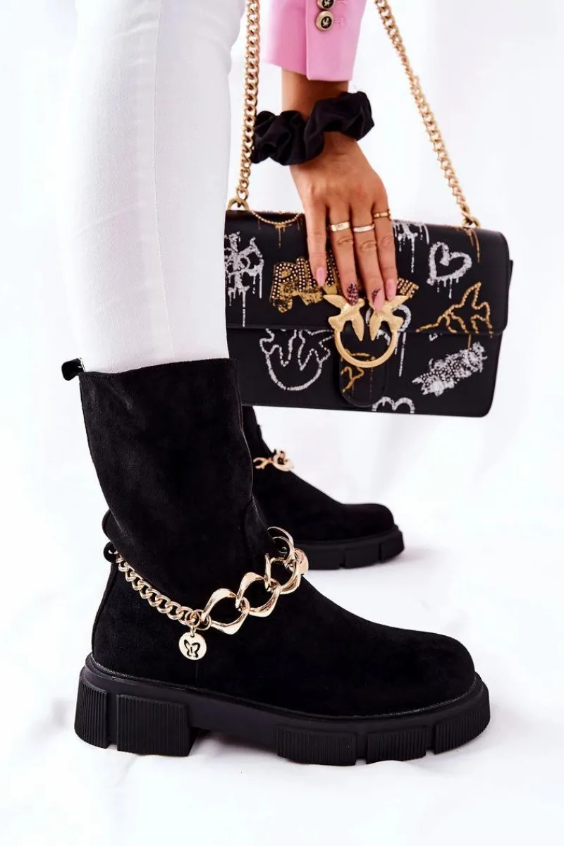 Boto Zamszowe Botki Workery Czarne Hellio