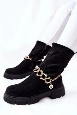 Boto Zamszowe Botki Workery Czarne Hellio