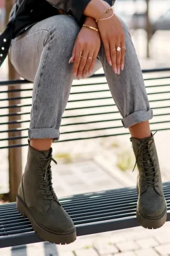 Online Boto Zamszowe Botki Workery Damskie Zielone Dearia