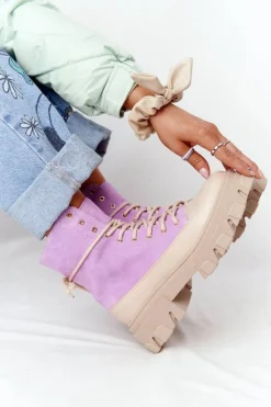 Botki Wiosenne|Botki Sznurowane>Boto Zamszowe Botki Workery Lewski Shoes 3007-0 Fioletowe