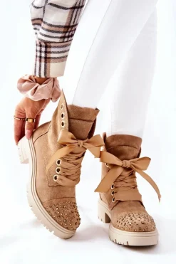 Sale Boto Zamszowe Botki Workery Lewski Shoes Wiązane 3069 Piaskowe