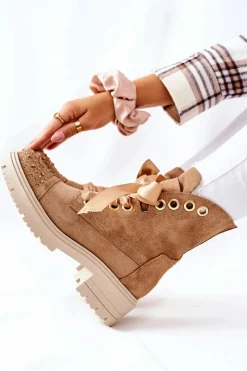 Sale Boto Zamszowe Botki Workery Lewski Shoes Wiązane 3069 Piaskowe