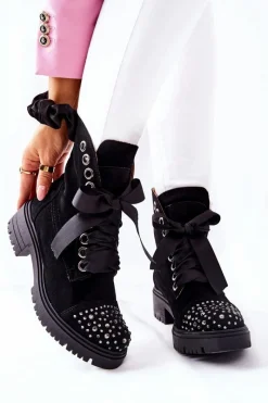 Botki Wiosenne|Botki Sznurowane>Boto Zamszowe Botki Workery Lewski Shoes Wiązane 3069 Czarne