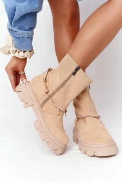 Botki Wiosenne|Brązowe I Beżowe Botki>Boto Zamszowe Botki Workery Lewski Shoes 3006-0 Piaskowe