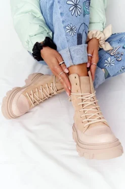 Outlet Boto Zamszowe Botki Workery Lewski Shoes 3007-0 Piaskowe