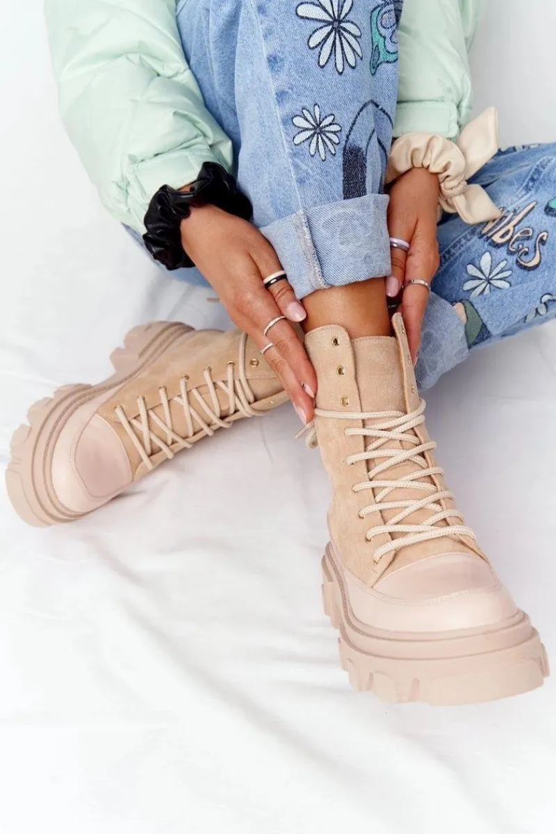 Outlet Boto Zamszowe Botki Workery Lewski Shoes 3007-0 Piaskowe