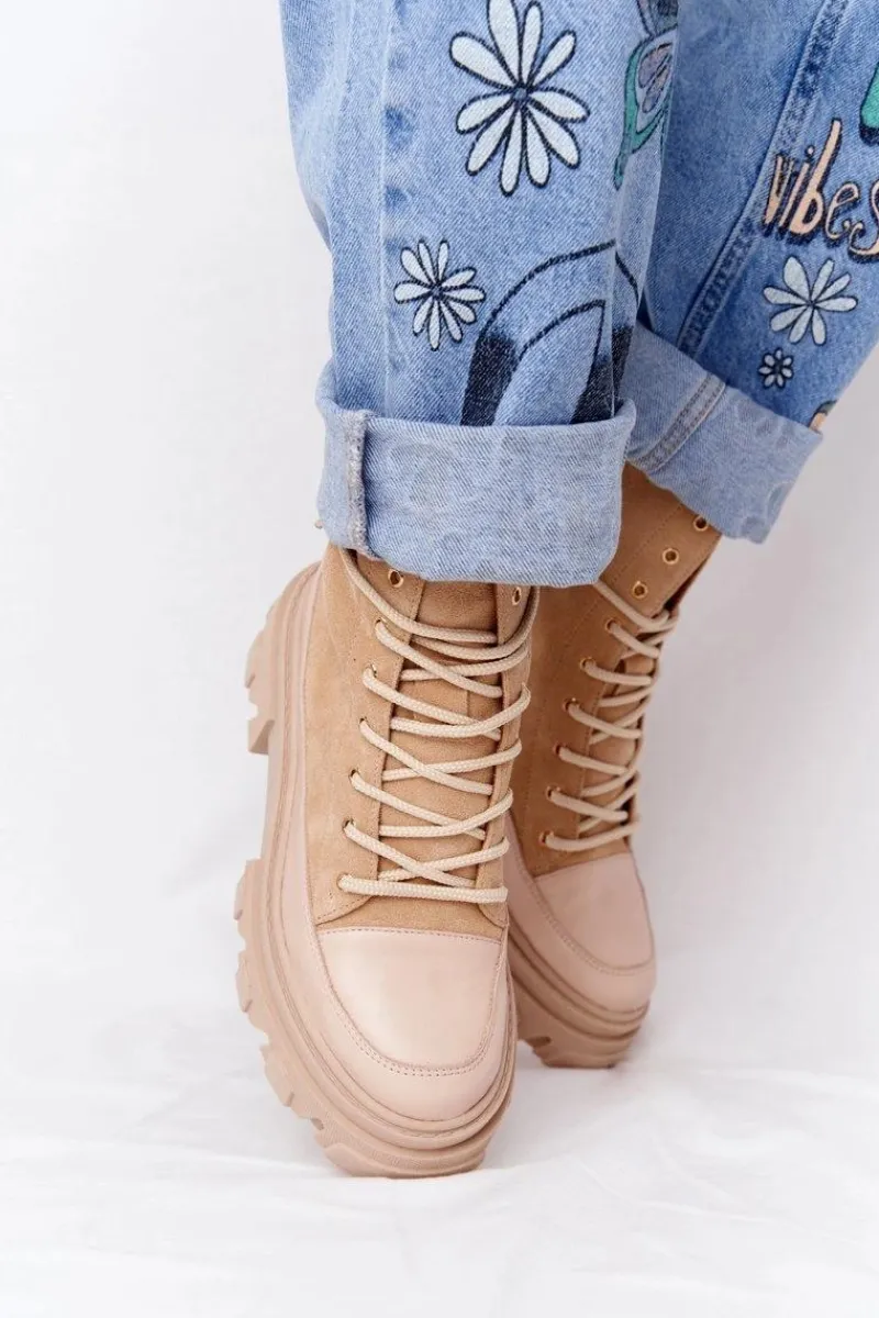 Outlet Boto Zamszowe Botki Workery Lewski Shoes 3007-0 Piaskowe