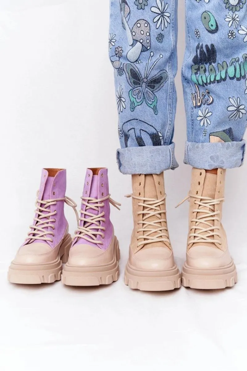 Outlet Boto Zamszowe Botki Workery Lewski Shoes 3007-0 Piaskowe