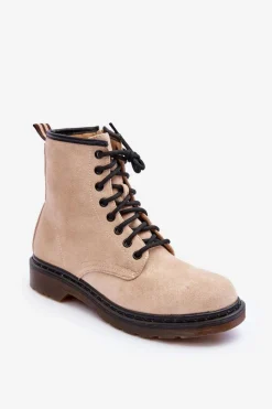 Botki Zimowe Damskie|Botki Płaskie>Boto Zamszowe Botki Workery Na Płaskim Obcasie Beżowe Asteoris