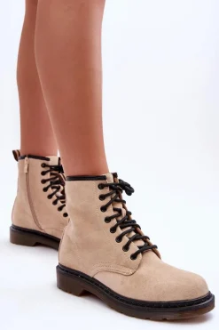 Botki Zimowe Damskie|Botki Płaskie>Boto Zamszowe Botki Workery Na Płaskim Obcasie Beżowe Asteoris