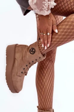 Sale Zamszowe Botki Workery Na Masywnej Platformie Koturnie Beżowe Lavica Damskie Botki Na Koturnie|Botki Ocieplane