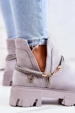 Botki Płaskie|Botki Workery>Boto Zamszowe Botki Workery Z Paskami Szare Moriah