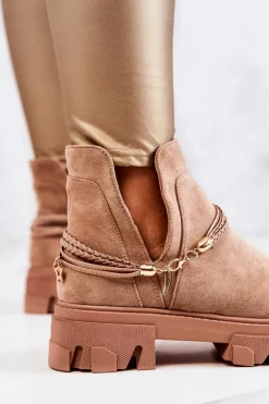 Brązowe I Beżowe Botki|Botki Płaskie><noscript><img width=