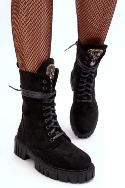 Sale Boto Zamszowe Botki Workery Z Biżuteryjną Ozdobą Czarne Marx Czarny